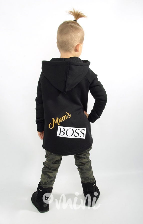 Mum's boss - vyteplená dlouhá chlapecká mikina černá