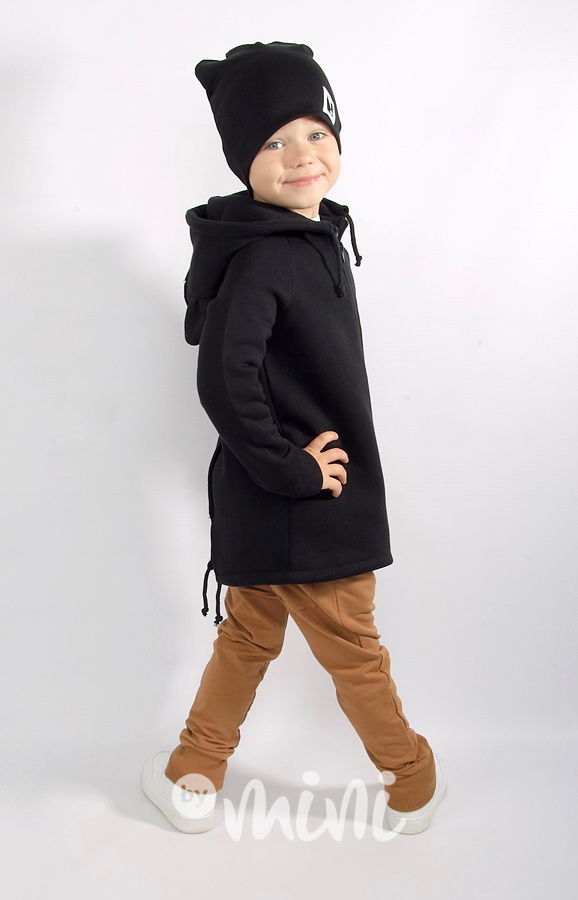 Vyteplená dlouhá mikina ouška - černá