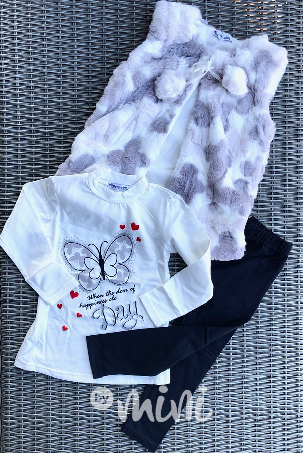 Trojkomplet - vesta, triko, legíny Butterfly grey