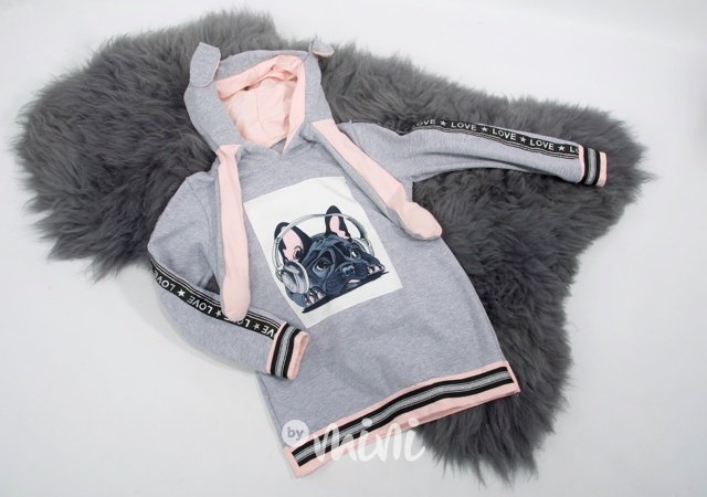 Quirky hoodie - pohyblivé uši - grey dívčí mikina