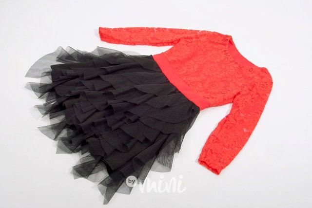 Slavnostní krajkové tylové šaty - black/red