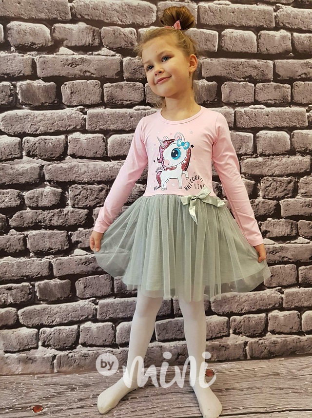 Unicorn tylové šaty pink/grey