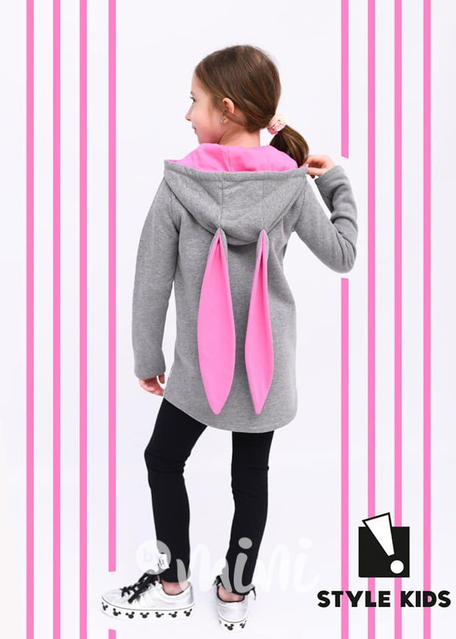 *HIT* long mikina ouška - grey/pink