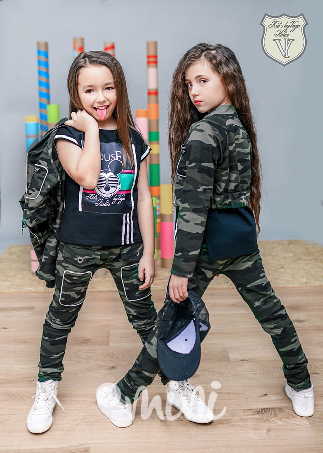 Dívčí set oblečení mikina + tepláky army 