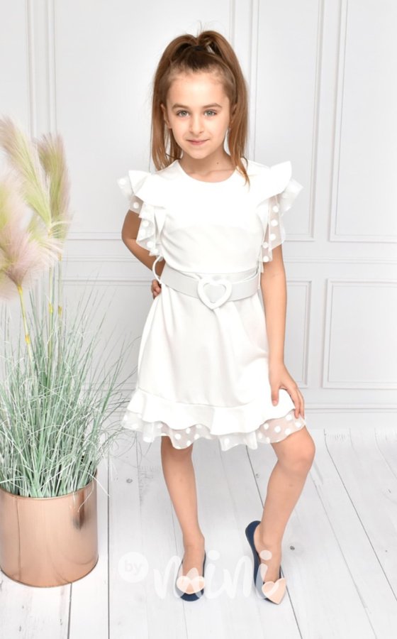 Srdíčkové elegant dívčí šaty - white