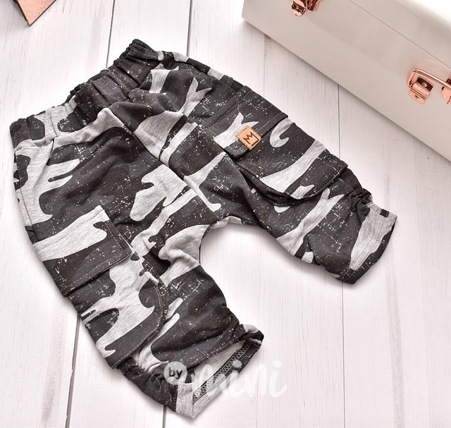 Grey army shorts chlapecké baggy kapsáče ByMini