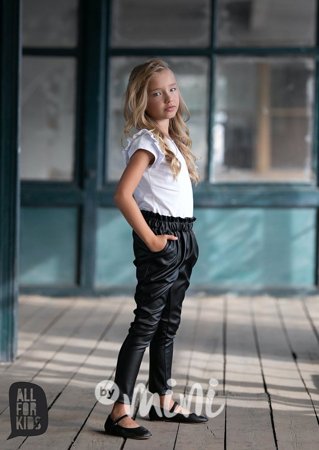 Leather look pants s volánkem černé *by AFK*