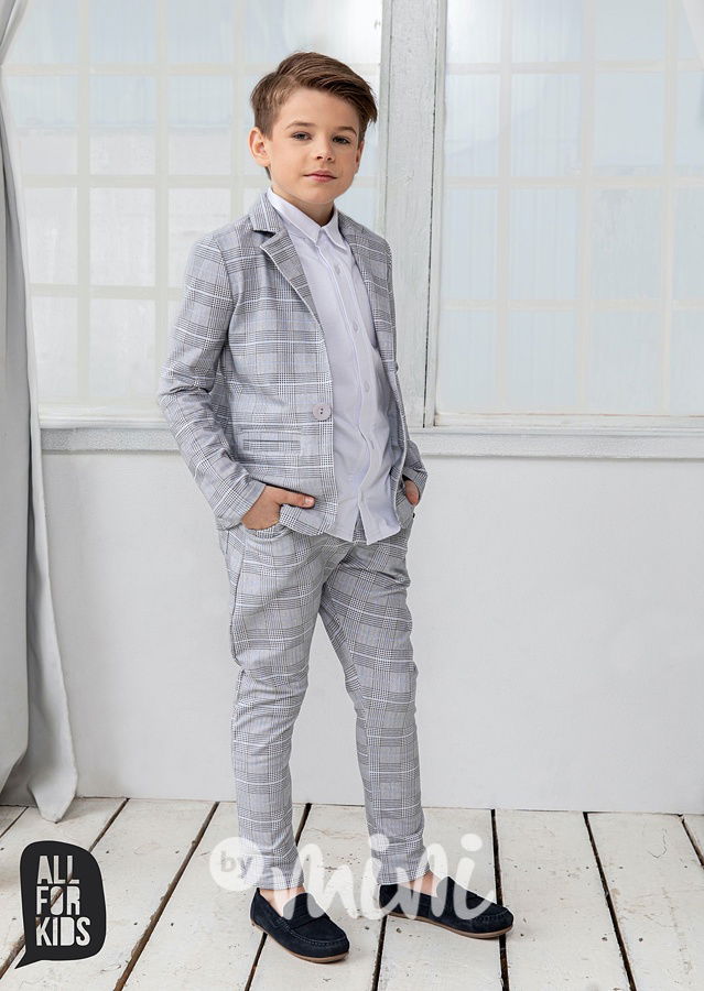 3ks Elegant karo set s motýlkem - light grey & blue