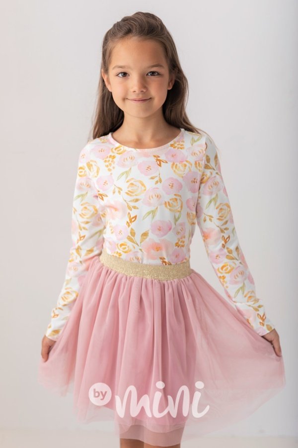 Dívčí dětské triko s dlouhým rukávem květinový vzor růže zlatá