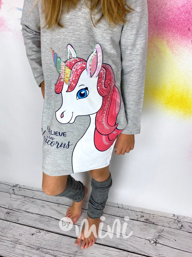 Unicorn tunikomikča s flitry - grey