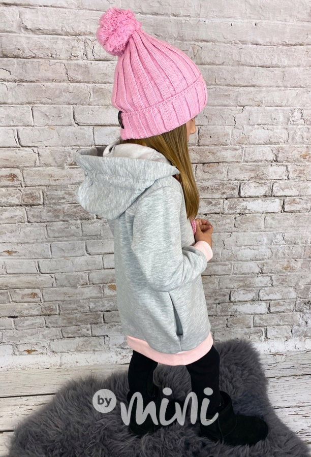 Long vyteplená mikina grey/pink