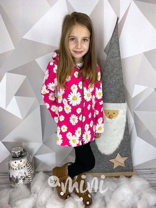 Malinová fleece long mikina kopretiny