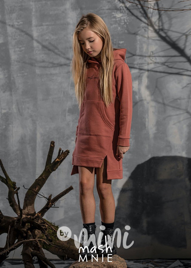 Dívčí hoodie hnědé s kapucí a kapsou