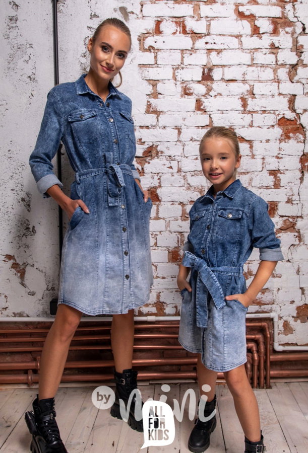 Denim dívčí šaty - ice blue ombre #MiniMe