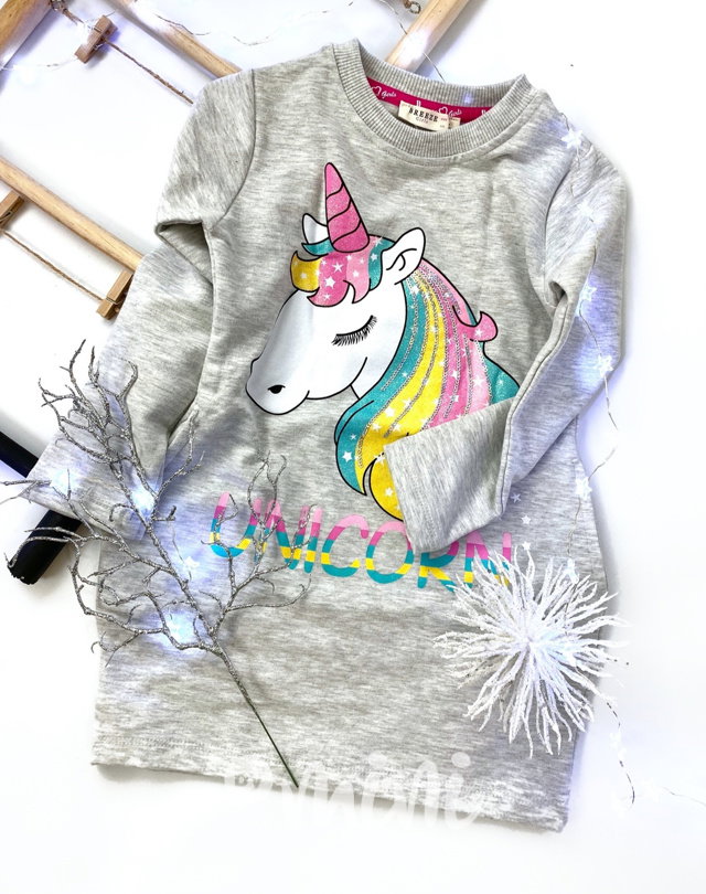 Unicorn dětská tunika s flitry - šedý melír