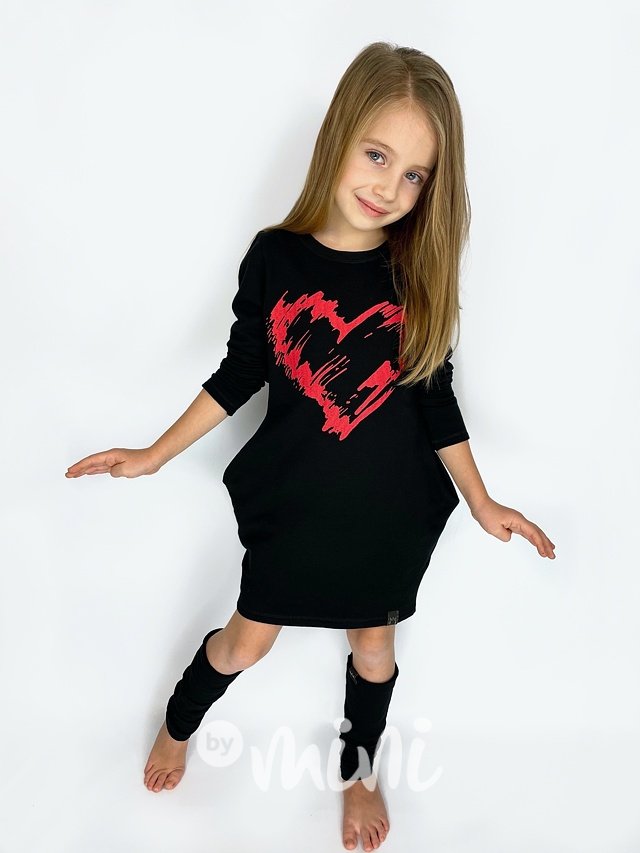 Winter HEART oteplená dívčí tunika + návleky - černá
