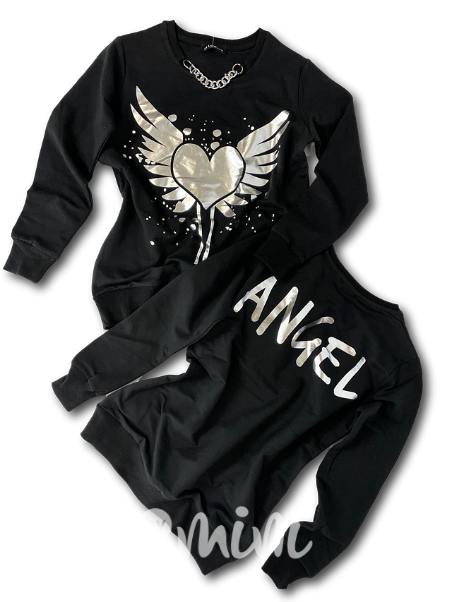 ANGEL long černá dívčí mikina mikina - silver/black