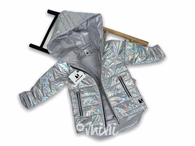 Jarní prošívaná long bunda - metallic silver
