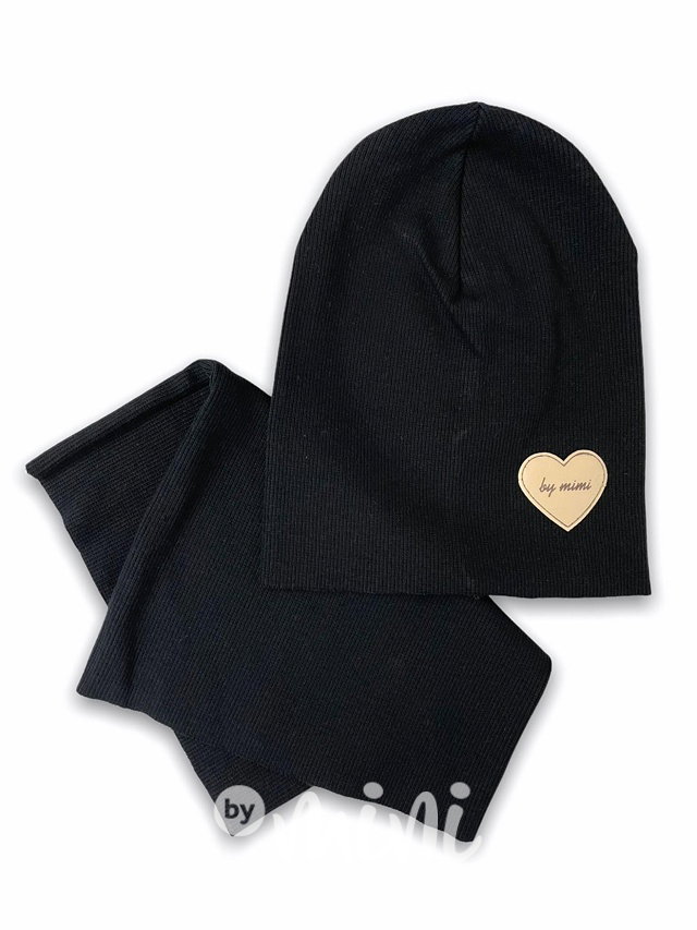 Černá žebrovaná beanie čepka s nákrčníkem
