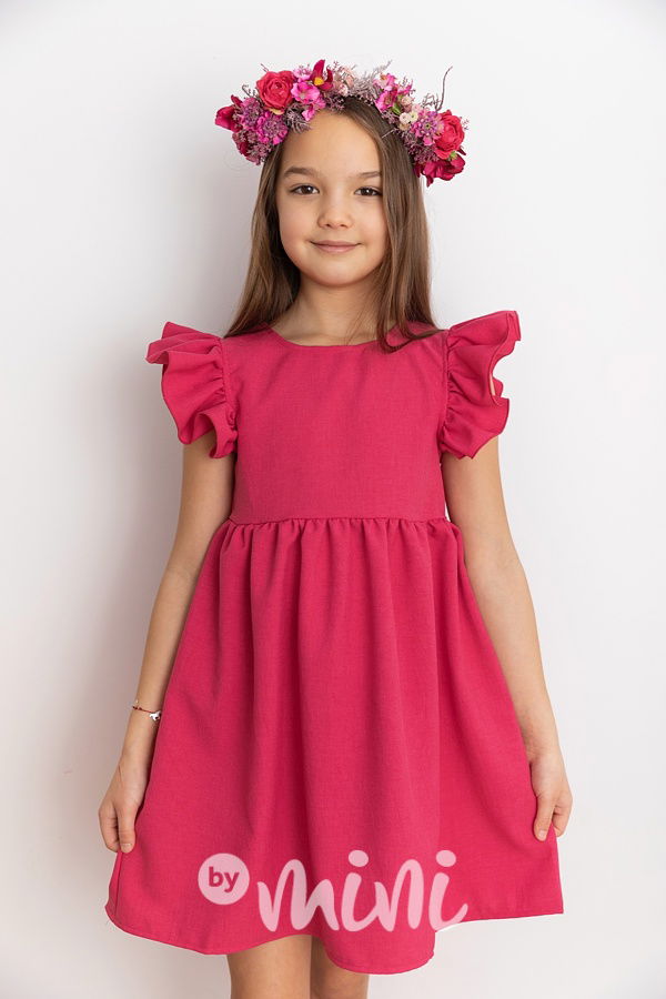 Malinové šaty s řasenými rukávy
