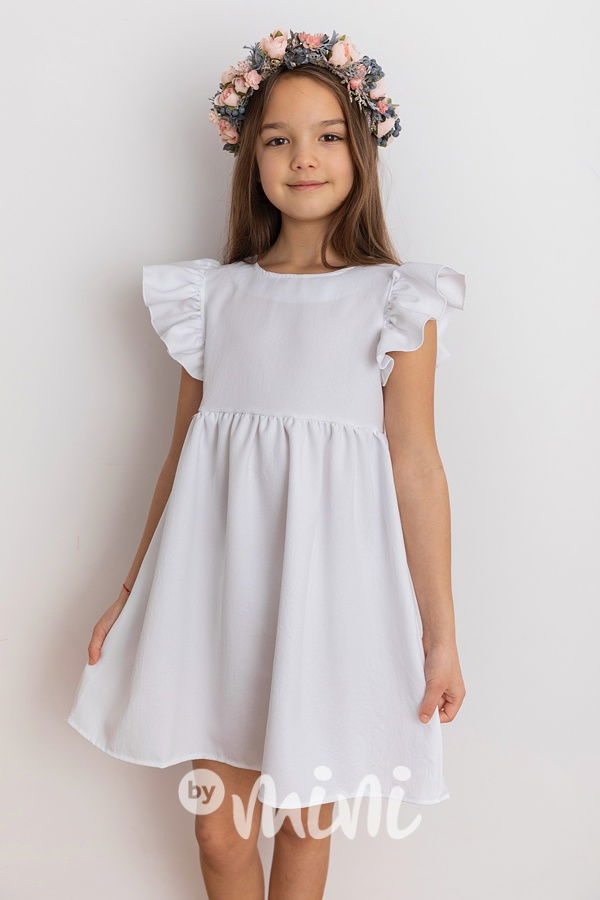 Bílé šaty s řasenými rukávy Lily Grey