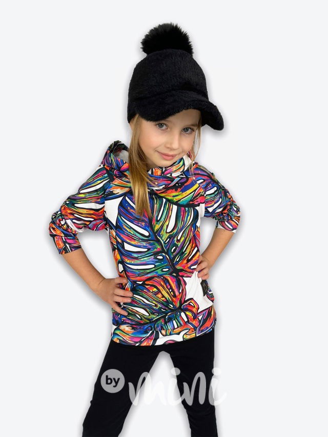 Bavlněná dětská mikina s kapucí vzor list monstera palma 