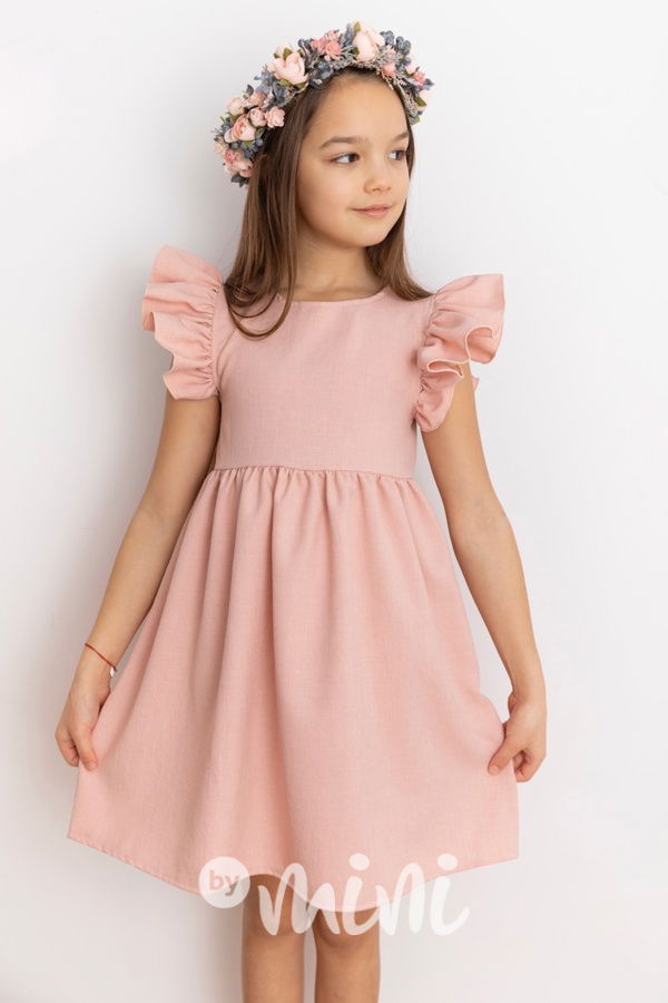 Pudder pink šaty s řasenými rukávy