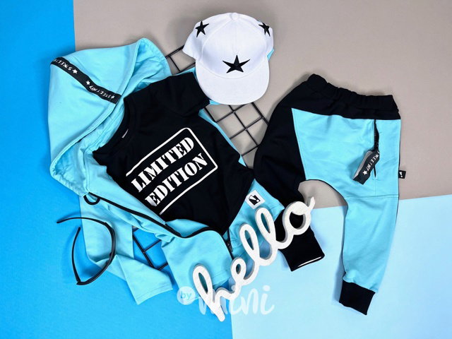 Street boy baggy tepláky black/sky blue