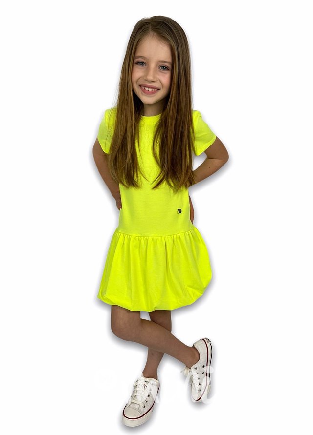 Neon yellow šaty s balonovou sukní - krátký rukáv