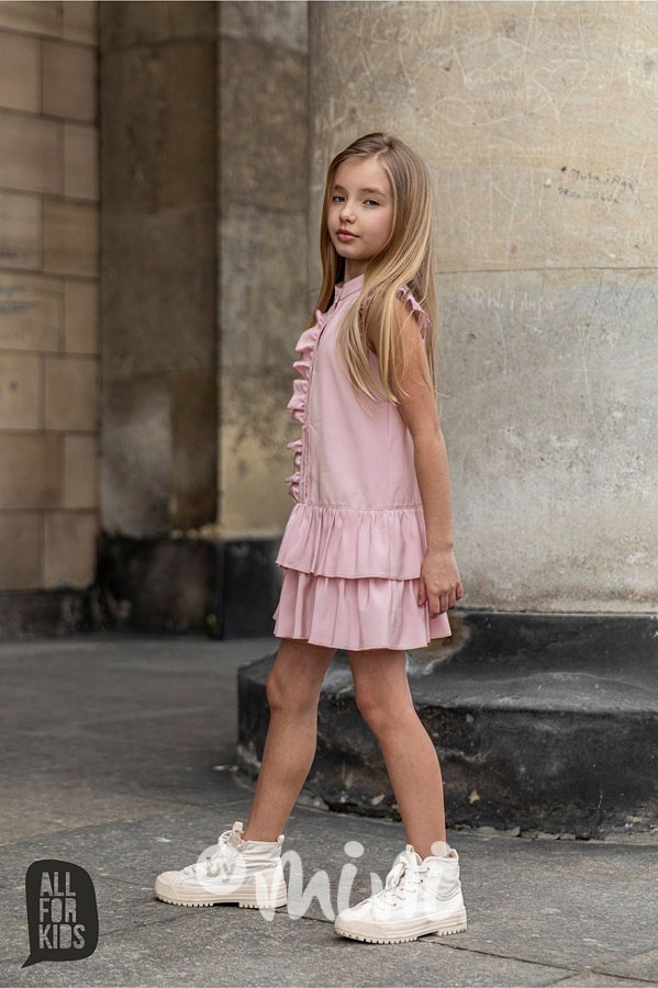 Elegant košilové šaty s volánky pink *AFK*