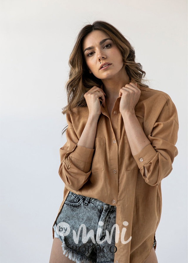 Lněná boyfriend dámská košile - beige