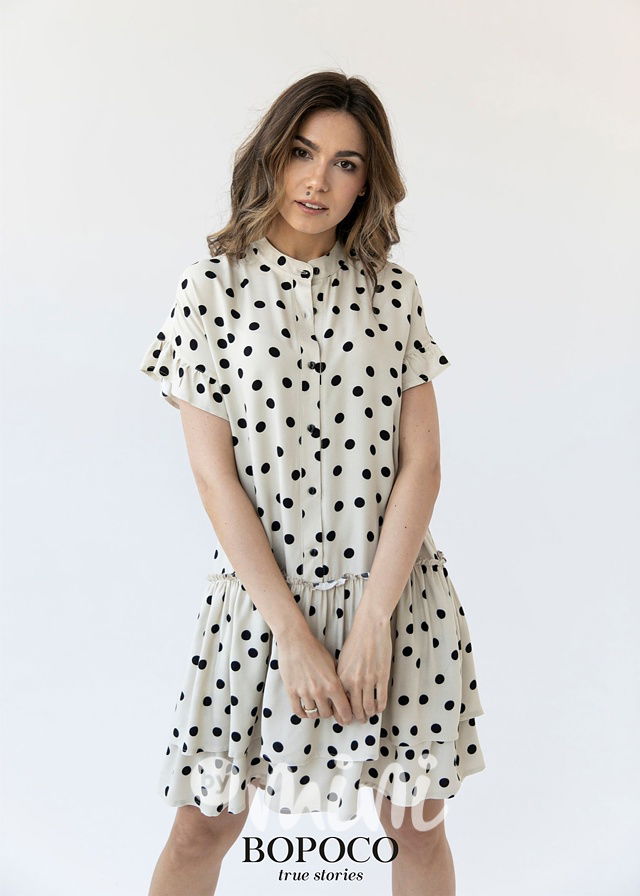 Dámské puntíkaté letní šaty - beige