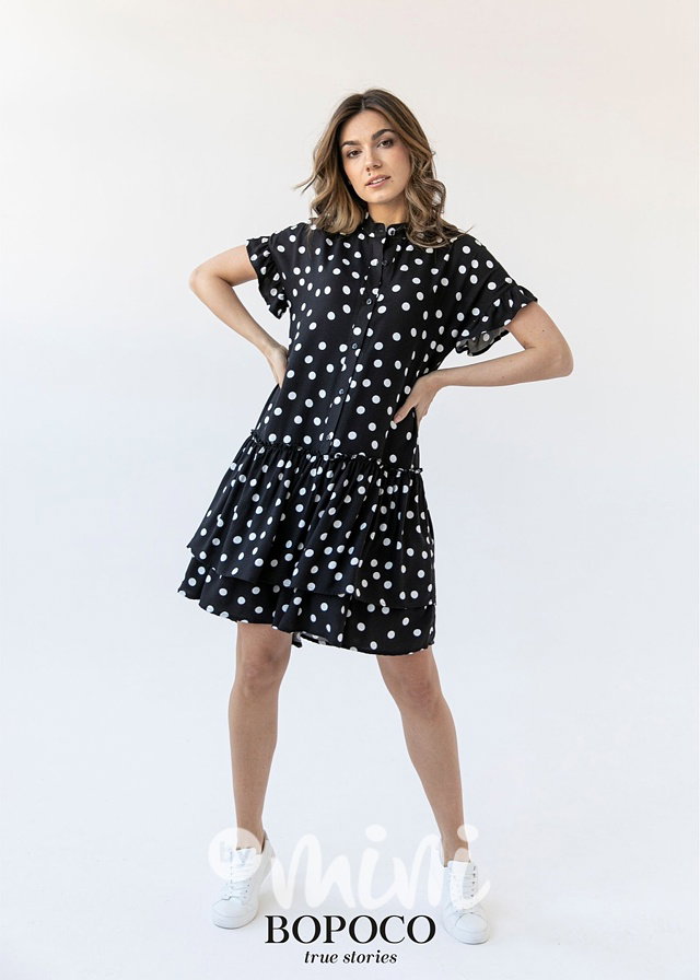 Dámské puntíkaté letní šaty - black