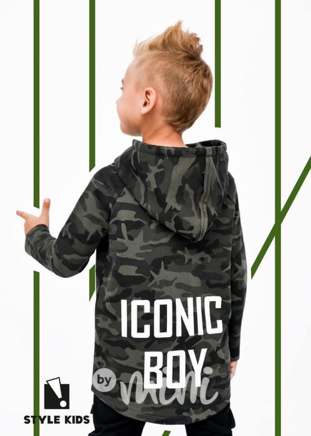 Iconic boy long mikina - army