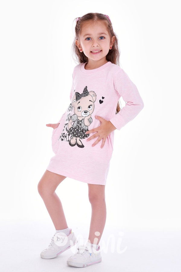 Teddy medvídková tunika s flitry - pink melange