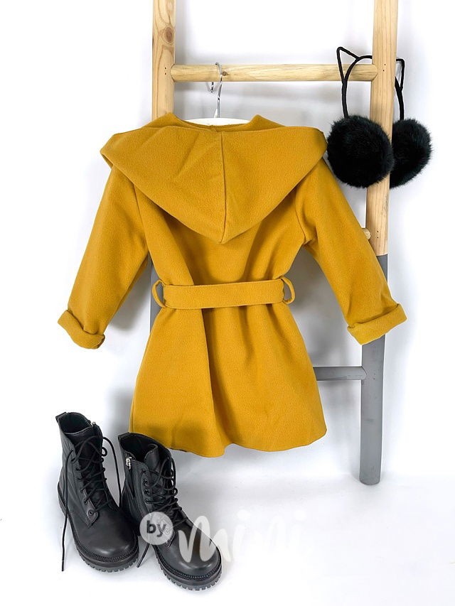 Flaušový hoodie kabátek mustard