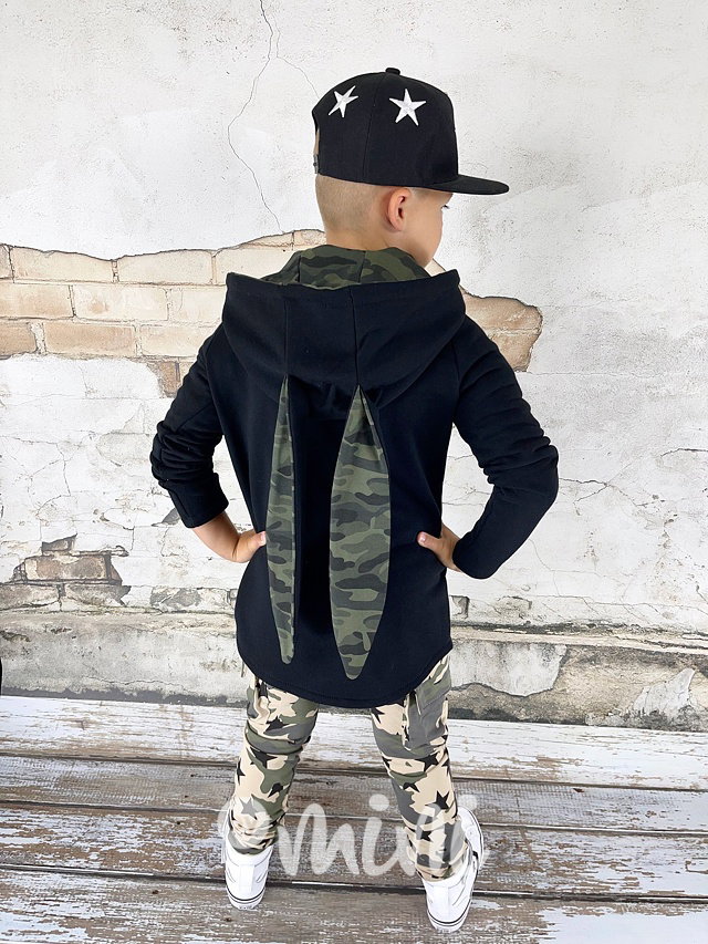 Oteplená long mikina bunny black/army