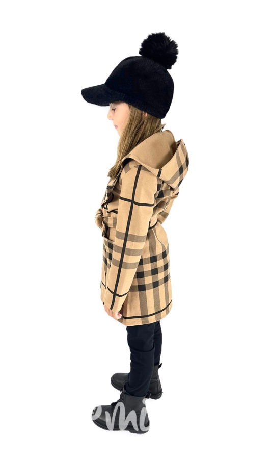 Flaušový hoodie kabát karo beige