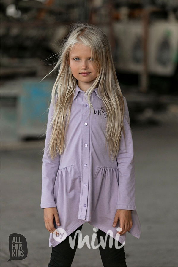 Long bavlněná košilová tunika UNIQUE fialová