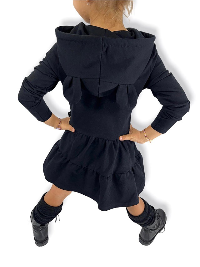 ICON hoodie šaty s ouškama černé