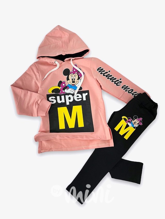 SUPER Minnie hoodie tunika + jegginy peach