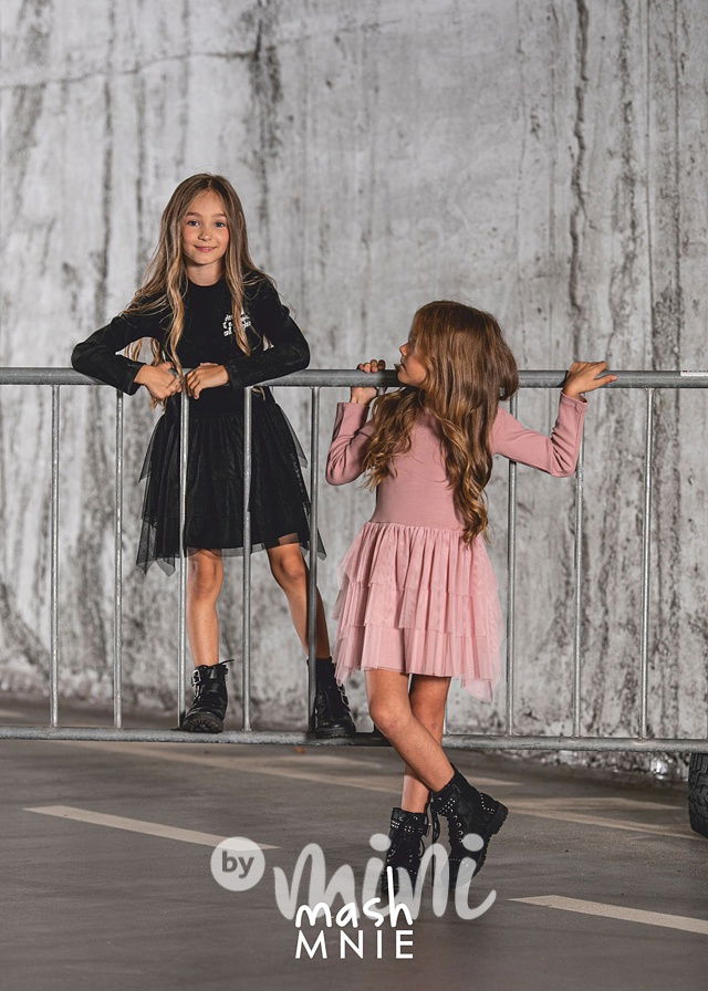 Žebrované šaty s tylem růžové *MashMnie*