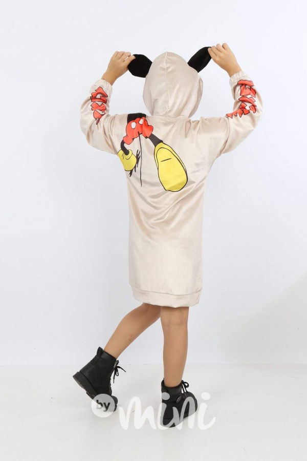 Mickey béžová velur hoodie tunika