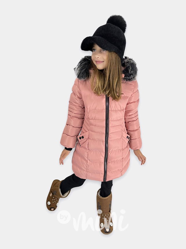 Zimní kabát pudder pink + sluchátka