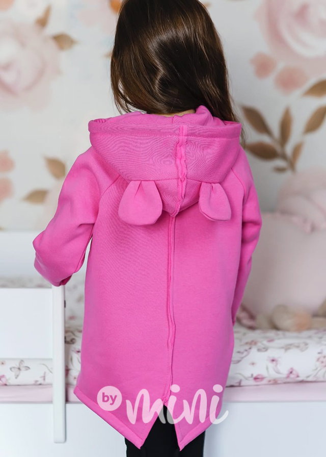 Vyteplená dlouhá mikina ouška - barbie pink