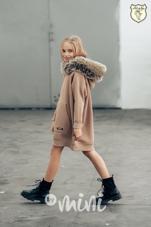Voga zateplená mikinová tunika fur beige