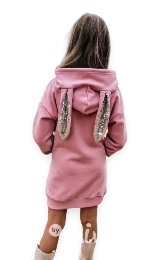 Bunny zateplená hoodie tunika pink