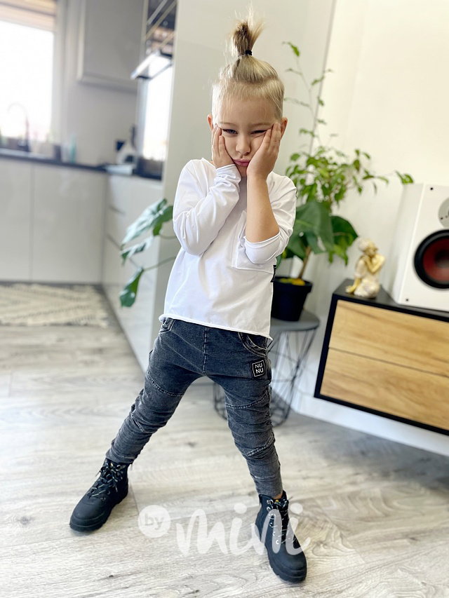 NUNU acid wash black kalhoty biker