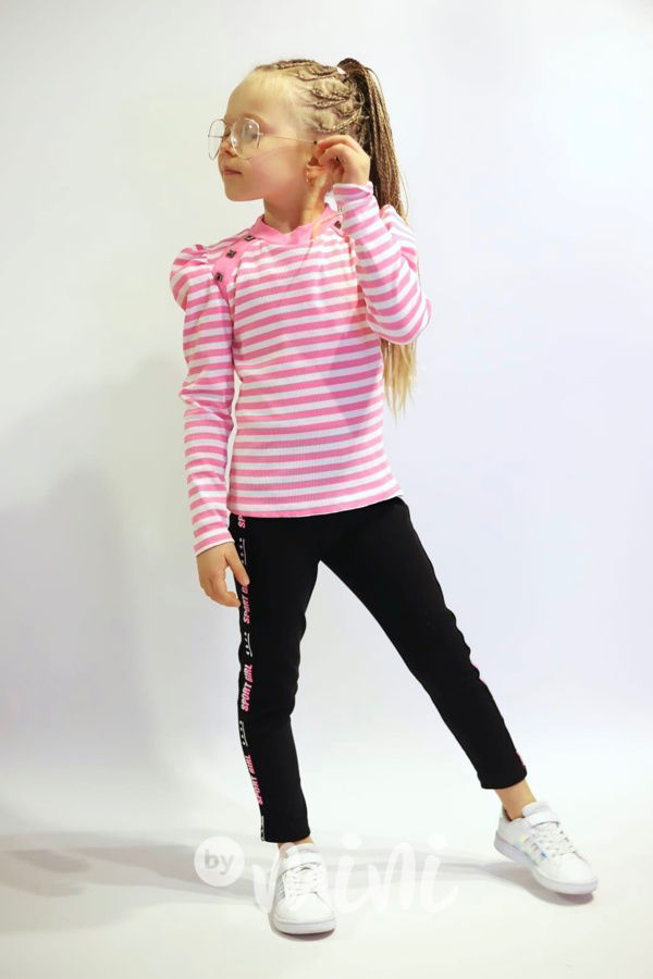 Žebrovaná blůzka pink/white
