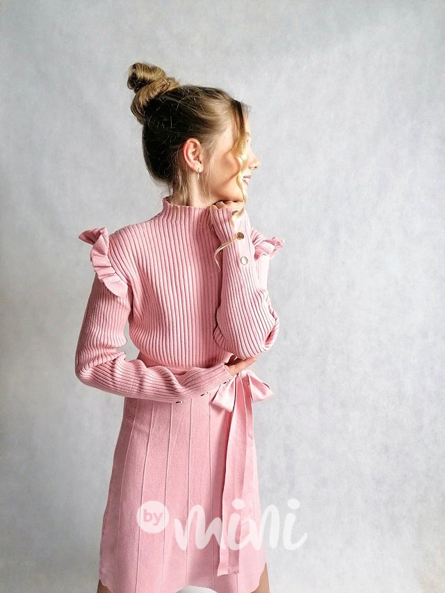 Žebrované svetříkové stretch šaty Madame pink